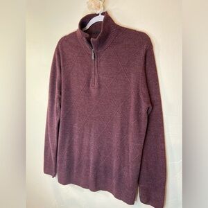 Tricots St Raphael~3/4 Zip Mens Sweater~Diamond Design~Ribbed Cuffs & Hem~Size L